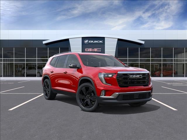 2026 GMC Acadia Elevation in Volcanic Red Tintcoat — front three-quarter view