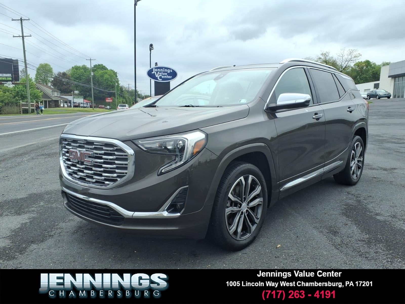 2020 GMC Terrain Denali in Smokey Quartz Metallic — front three-quarter view